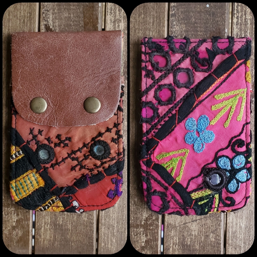 🍳🧠 Free People Boho Embroidered Repurposed vtg banjara hippie Wallet card case